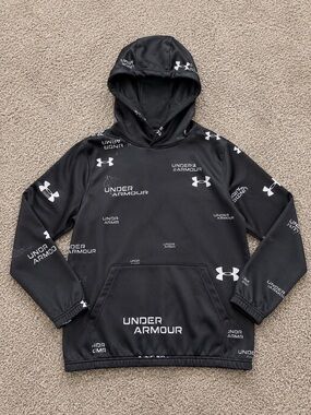 Under Armour Youth Logo Print Hoodie YXS Black Pullover Sweatshirt